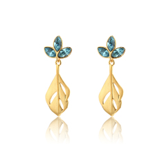 925 Sterling Silver Leaf Marquise Crysta Studs Earring