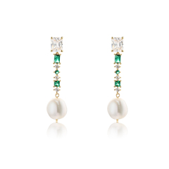 925 Sterling Silver Long CZ Baroque Pearl Studs Earrings