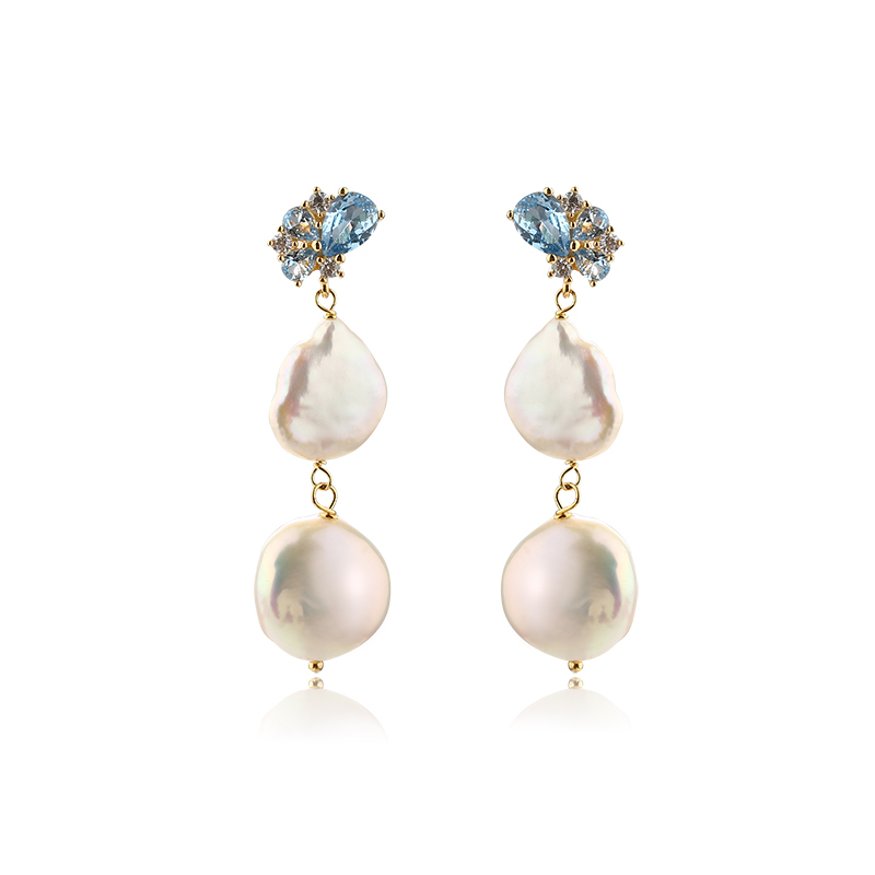 925 Sterling Silver Coin Baroque Pearl Studs Earrings
