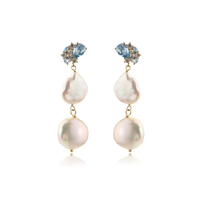 925 Sterling Silver Coin Baroque Pearl Studs Earrings