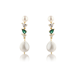 925 Sterling Silver Long CZ Baroque Pearl Studs Earrings