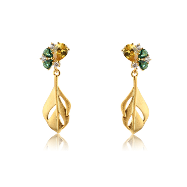 925 Sterling Silver Leaf CZ Studs Earring