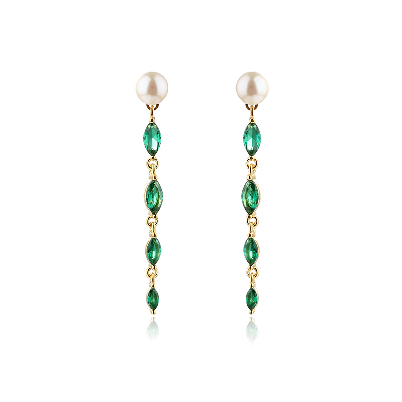 925 Sterling Silver Long Marquise CZ Pearl Studs Earrings