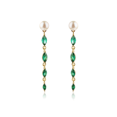 925 Sterling Silver Long Marquise CZ Pearl Studs Earrings