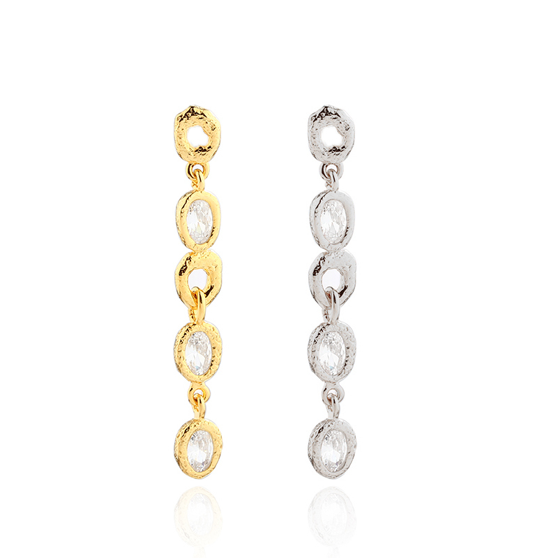 925 Sterling Silver Hammered Oval CZ Earrings Studs
