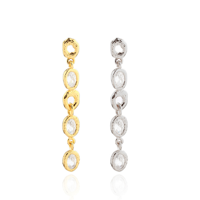 925 Sterling Silver Hammered Oval CZ Earrings Studs
