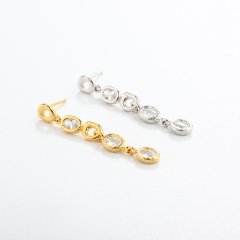 925 Sterling Silver Hammered Oval CZ Earrings Studs