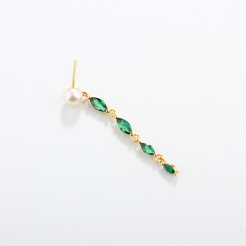 925 Sterling Silver Long Marquise CZ Pearl Studs Earrings