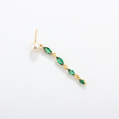925 Sterling Silver Long Marquise CZ Pearl Studs Earrings