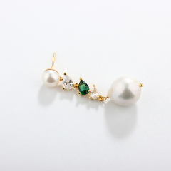 925 Sterling Silver Long CZ Baroque Pearl Studs Earrings