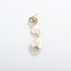 925 Sterling Silver Coin Baroque Pearl Studs Earrings