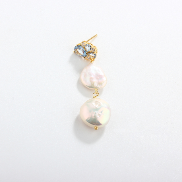 925 Sterling Silver Coin Baroque Pearl Studs Earrings
