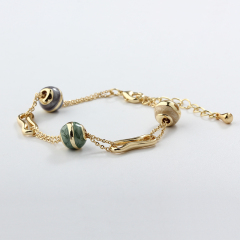 Gold-Tone Copper Bracelet with Marble Swirl Beads & Abstract Links