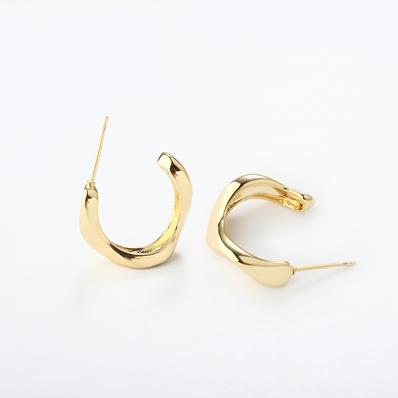 Gold-Tone Irregular Textured C-Shaped Earrings