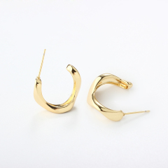 Gold-Tone Irregular Textured C-Shaped Earrings