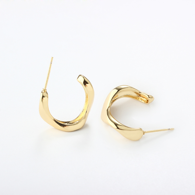 Gold-Tone Irregular Textured C-Shaped Earrings
