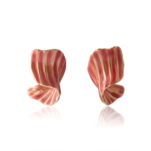 Gold-Tone Pink Enamel Wave Shape Earrings