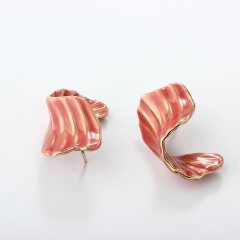 Gold-Tone Pink Enamel Wave Shape Earrings