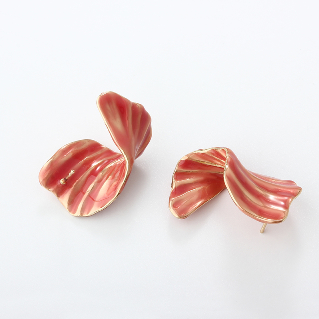 Gold-Tone Pink Enamel Wave Shape Earrings