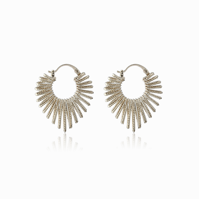 Gold-Tone Sunburst Fan Hoop Earrings