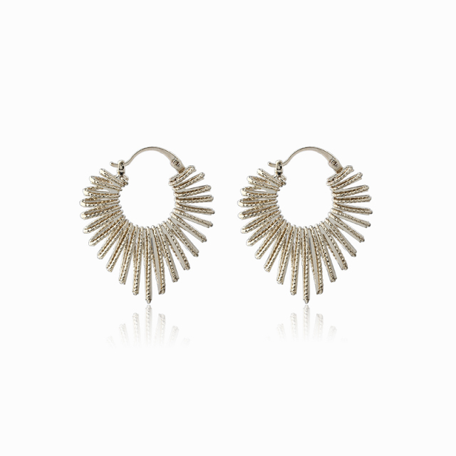 Gold-Tone Sunburst Fan Hoop Earrings