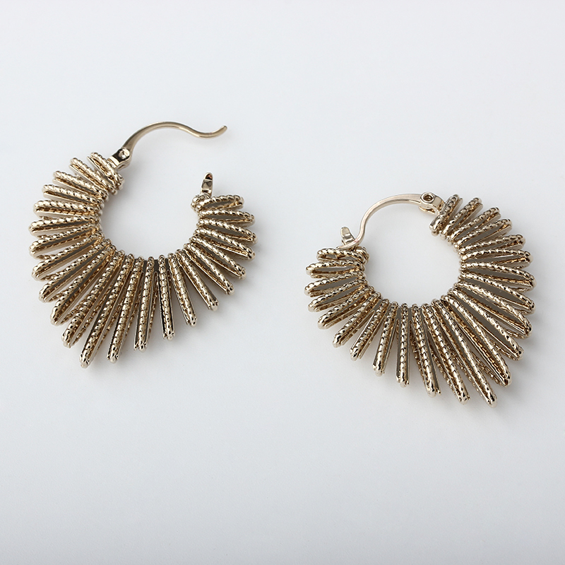 Gold-Tone Sunburst Fan Hoop Earrings