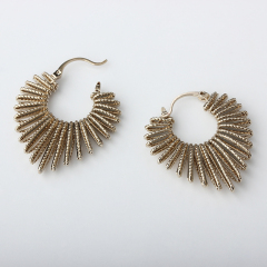 Gold-Tone Sunburst Fan Hoop Earrings