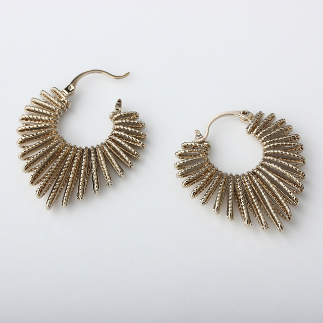 Gold-Tone Sunburst Fan Hoop Earrings