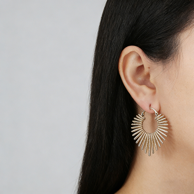 Gold-Tone Sunburst Fan Hoop Earrings