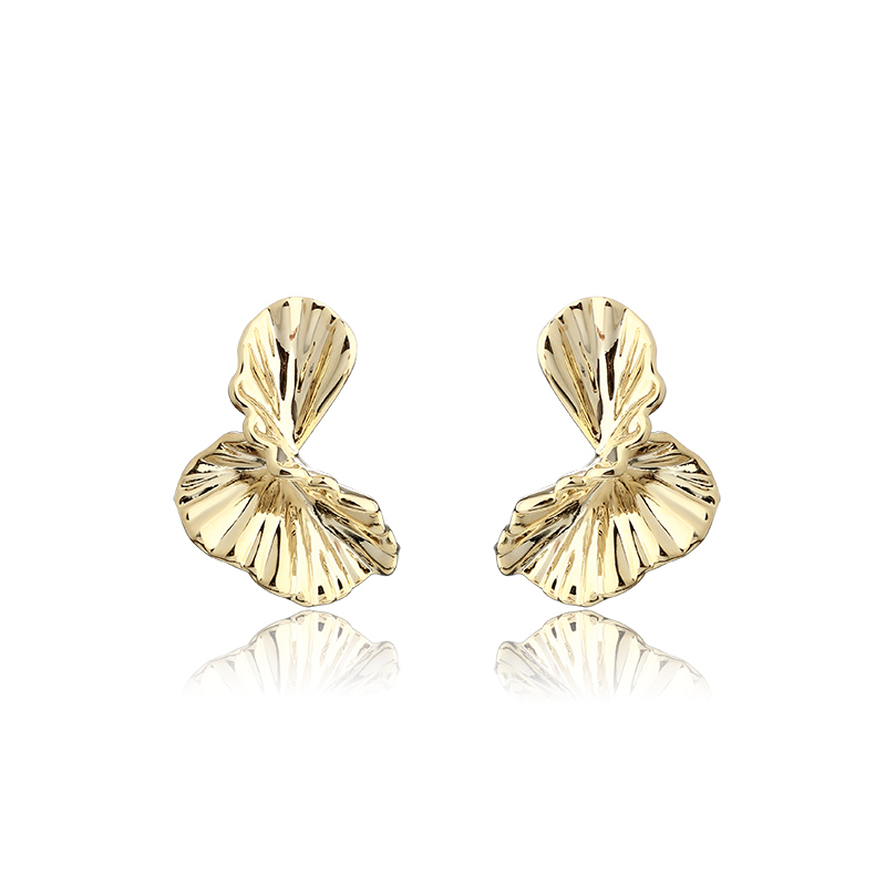 Gold-Tone Textured Ginkgo Leaf Stud Earrings