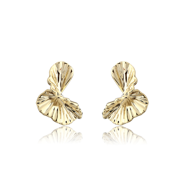 Gold-Tone Textured Ginkgo Leaf Stud Earrings