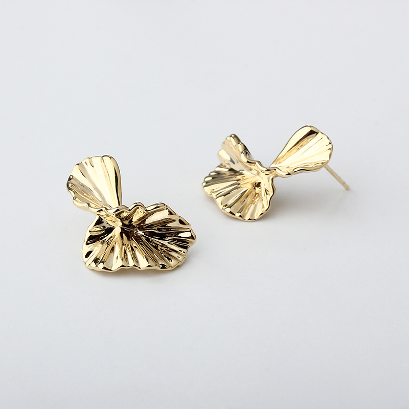 Gold-Tone Textured Ginkgo Leaf Stud Earrings