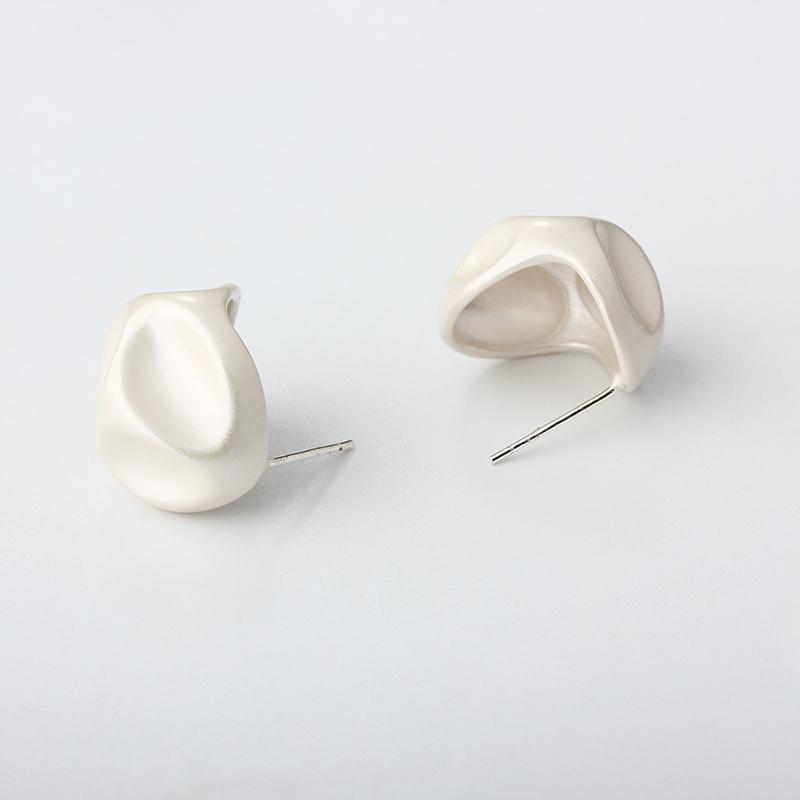 White Enamel Geometric Stud Earrings
