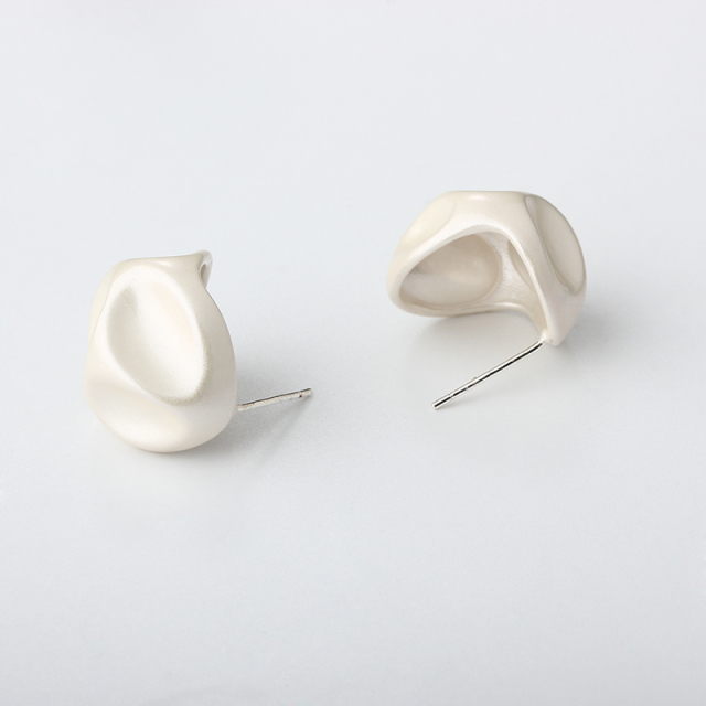 White Enamel Geometric Stud Earrings