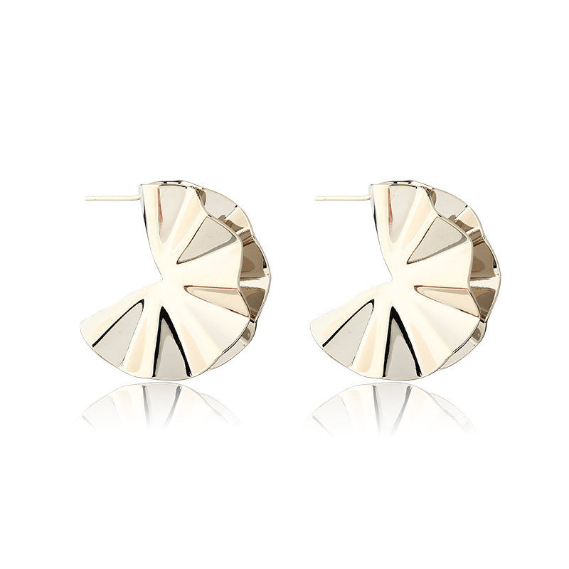 Gold-Tone Faceted Fan-Shaped Copper Stud Earrings