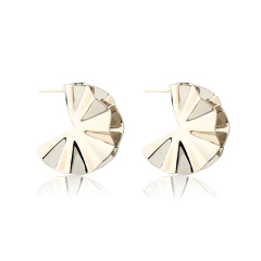 Gold-Tone Faceted Fan-Shaped Copper Stud Earrings