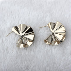 Gold-Tone Faceted Fan-Shaped Copper Stud Earrings