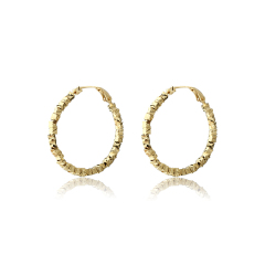 Gold-Tone Textured Square Bead Oval Huggie Earrings