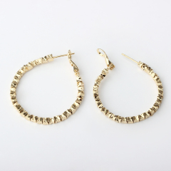 Gold-Tone Textured Square Bead Oval Huggie Earrings