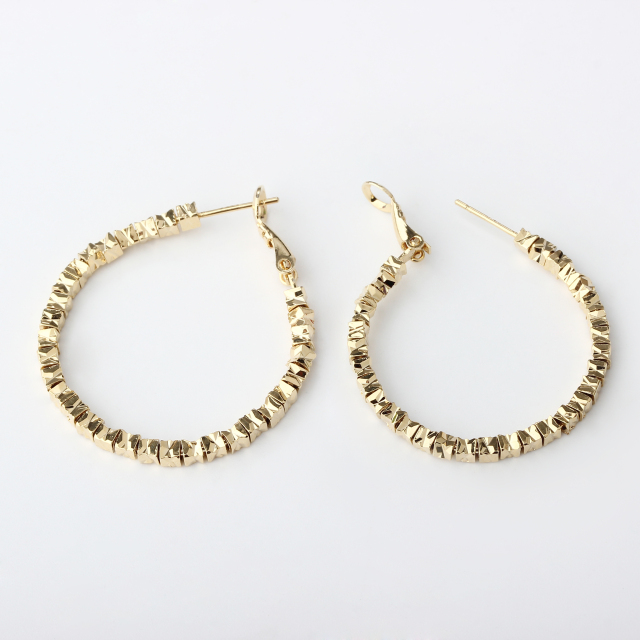 Gold-Tone Textured Square Bead Oval Huggie Earrings