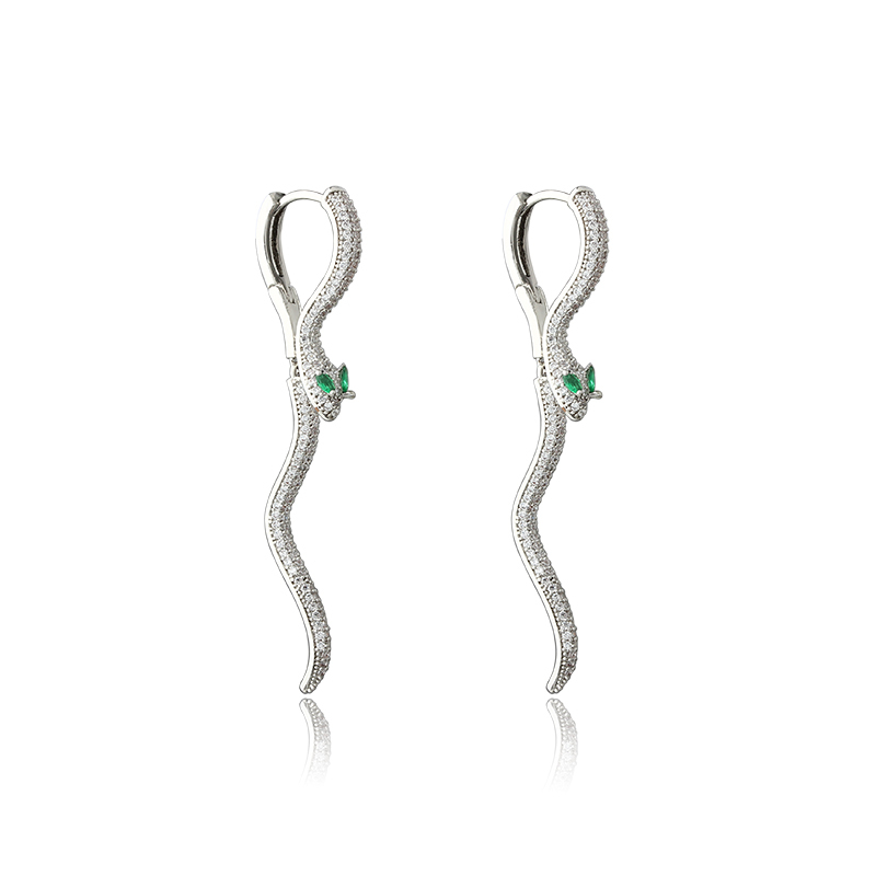Silver-Tone Pave CZ Snake Drop Hoop Earrings