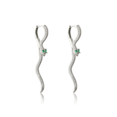 Silver-Tone Pave CZ Snake Drop Hoop Earrings
