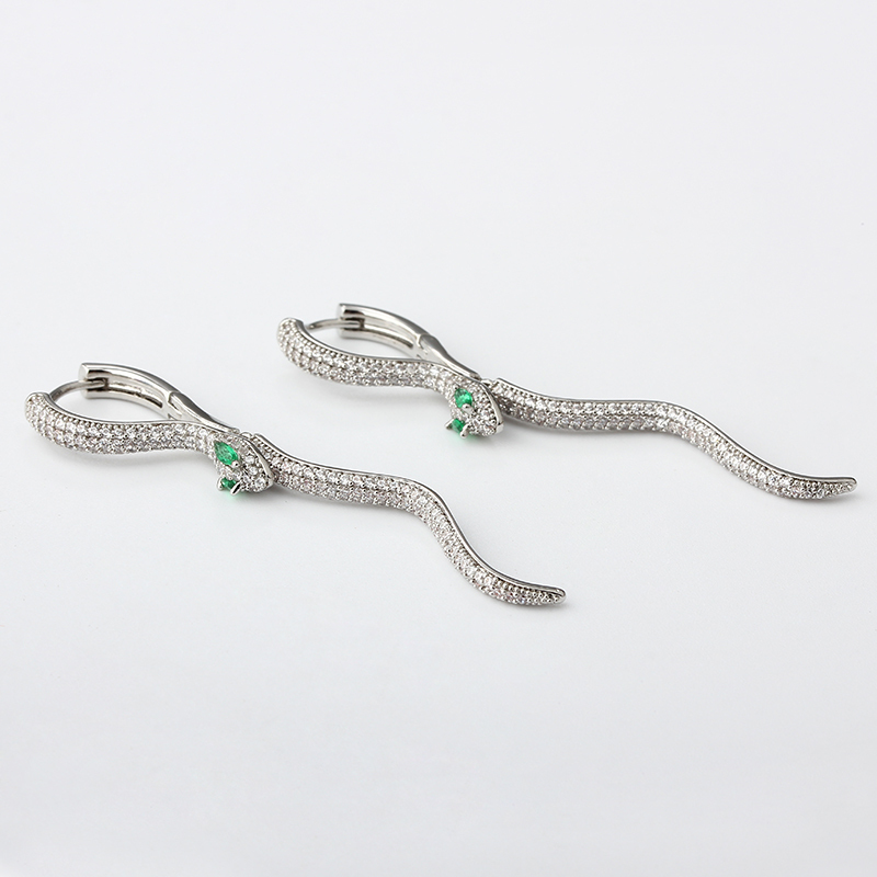 Silver-Tone Pave CZ Snake Drop Hoop Earrings
