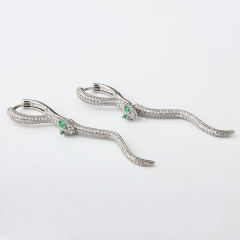 Silver-Tone Pave CZ Snake Drop Hoop Earrings