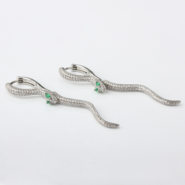 Silver-Tone Pave CZ Snake Drop Hoop Earrings