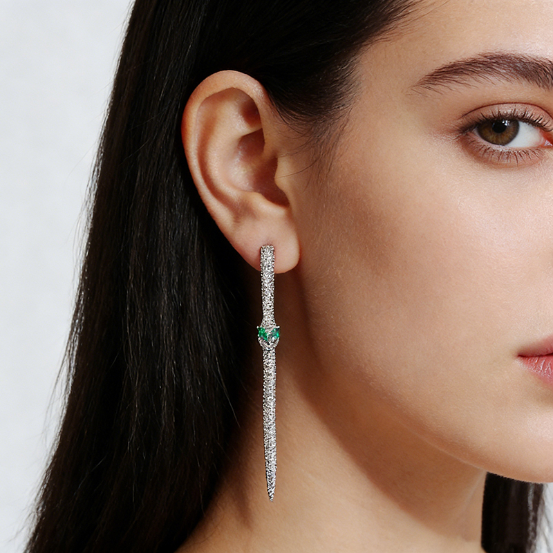 Silver-Tone Pave CZ Snake Drop Hoop Earrings