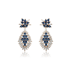 Gold-Tone Sapphire Blue CZ Teardrop Dangle Earrings