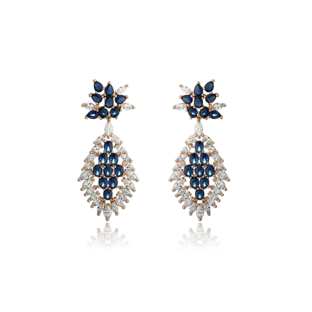 Gold-Tone Sapphire Blue CZ Teardrop Dangle Earrings