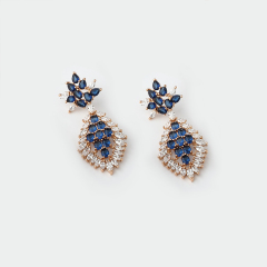Gold-Tone Sapphire Blue CZ Teardrop Dangle Earrings