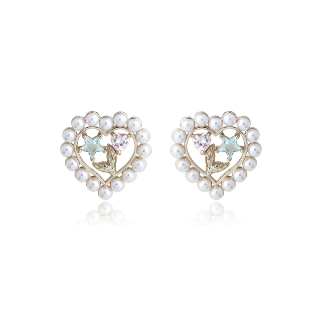 Gold-Tone Shell Pearl Heart Star & Shoe Stud Earrings